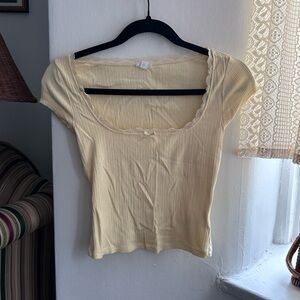 Garage Cream Lace Trim Short Sleeve Top